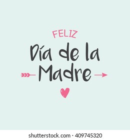 Happy mothers day card, icons heart and arrow. Spanish version.