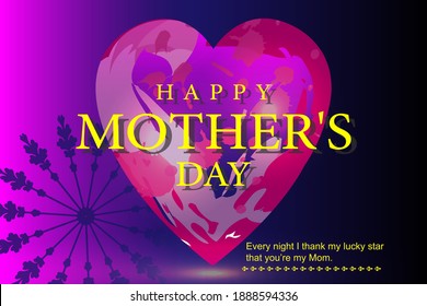 Happy mother's day card with Lettering, Every night I thank my lucky star that you're my mom. Vector heart illustration. Ink illustration.