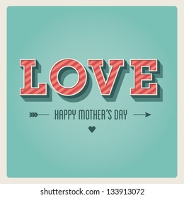 Happy mothers day card, love mom, vintage retro type font