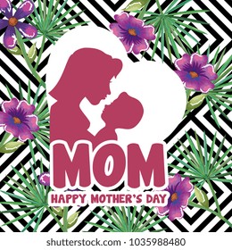 happy mothers day card with mom and son silhouette