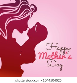 happy mothers day card with mom and baby silhouette