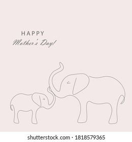 Happy mothers day card. Mom and baby elephants vector illustration