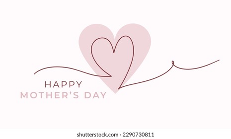 Happy mother's day card mom mommy mother banner background love heart hand drawn line art sweet pink celebration concept wishes drawing handwritten vector illustration graphic design may 14 th