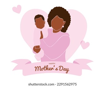 Happy Mother's Day card. Mom hugs the child. Vector illustration