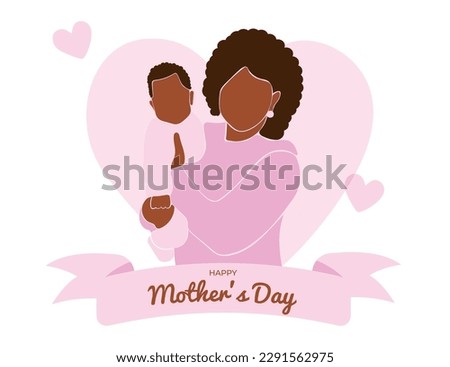 Happy Mother's Day card. Mom hugs the child. Vector illustration. EPS 10.