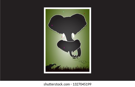 Happy Mother's day card. Mother elephant hugging her baby. - Vector