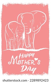 Happy Mother's Day card with mother and child elephant