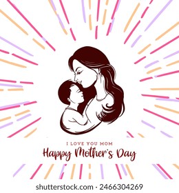 Happy Mother's day card with mother and child design vector