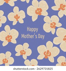 Happy Mother's Day Card with Orchid Flowers  Floral Pattern Illustration