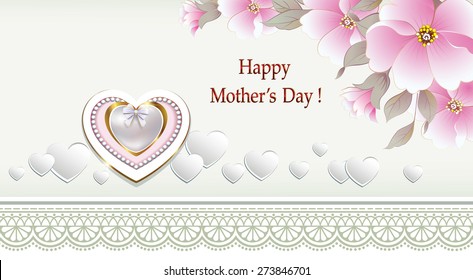 Happy Mother's Day card. Ornament,flower, heart.