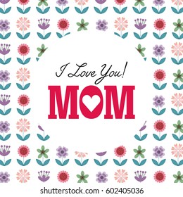 happy mother's day card  over flowers background. colorful design. vector illustration