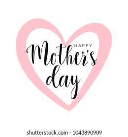 Happy Mother's day card, pink contour heart isolated on white. Vector illustration. Vector card, badge for Mother's day. 