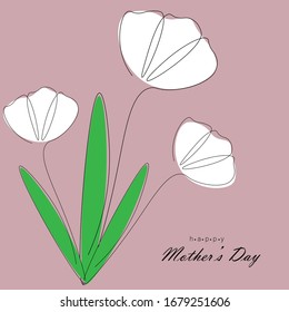 Happy mothers day card pink flower vector illustration