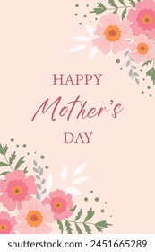 Happy Mother's Day card with pink delicate flowers. Congratulations for mom. Vector.