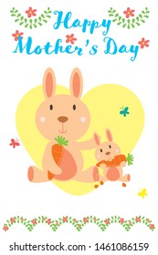 happy mother's day card, rabbit family, cute animal cartoon