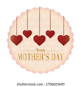 Happy mothers day card. Red hearts and text - Vector illustration