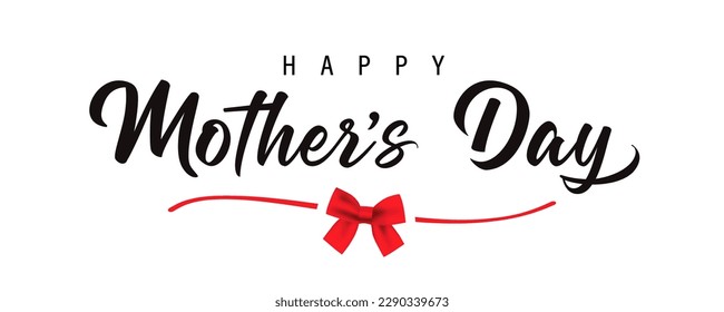 Happy Mothers Day card with red bow and hand drawn divider shape. Vector illustration