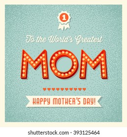 Happy Mother's Day Card With Retro Light Bulb Font