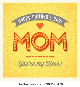 Happy Mother's Day Card With Retro Light Bulb Font