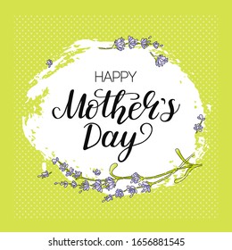 Happy Mother's Day card with romantic lavender background on hand writing ink. Greeting message for mommy holiday with flower. Vector Illustration