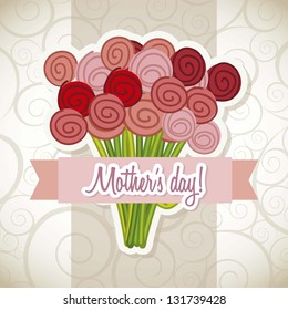 Happy Mothers Day Card With Roses. Vector Illustration