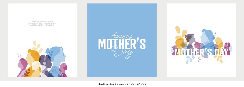 Happy Mother's Day card set. Modern color design.