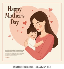 Happy mother's day card with smiling mother holding her baby in her arms vector illustration
