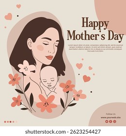 Happy mother's day card with smiling mother holding her baby in her arms vector illustration