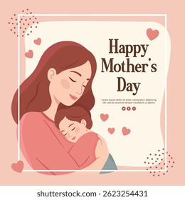 Happy mother's day card with smiling mother holding her baby in her arms vector illustration