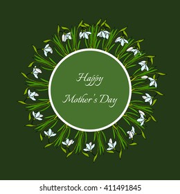 Happy mothers day card. Spring wreath with flowers. Vector illustration