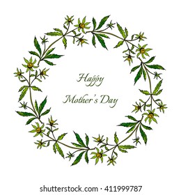 Happy mothers day card. Spring wreath with flowers. Vector illustration