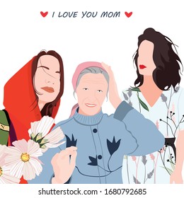 Happy Mothers Day. Card template. Design element for card, poster, banner, and other use. Flat illustration.