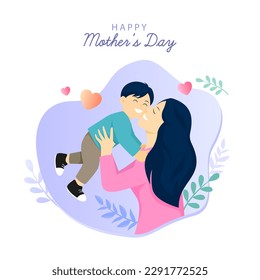 Happy Mother's Day Card. Vector illustration of mother holding her child with love.