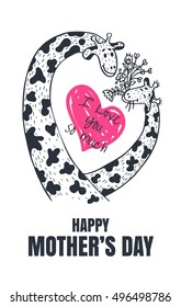 Happy Mother's Day card. Vector illustrated poster with giraffe characters.