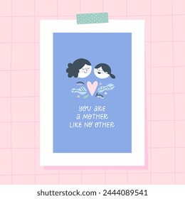 Happy Mother's Day card with woman and her daughter. Can be used for postcard, banner, poster and printable.