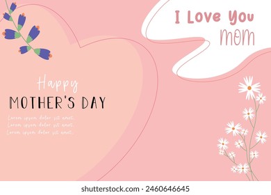 happy mother's day card,i love you mom letter, flat design