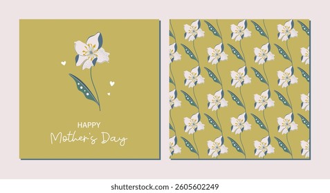Happy Mother's Day cards. Cute holiday prints with beautiful flowers. Modern minimalist art design. Hand drawn vector illustrations. 