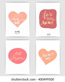 Happy mothers day cards. Mother's day vector set. Mom's day, best mom, for my mom, happy mothers day, with love.