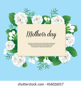 Happy mother's day card,Thai White Jasmine Flower on blue background ,Vector Illustration