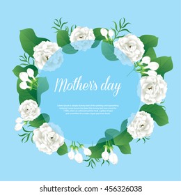 Happy mother's day card,Thai White Jasmine Flower on blue background ,Vector Illustration