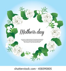 Happy mother's day card,Thai White Jasmine Flower on blue background ,Vector Illustration