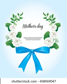 Happy mother's day card,Thai White Jasmine Flower on blue background ,Vector Illustration