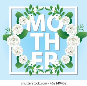 Happy mother's day card,Thai White Jasmine Flower on blue background ,Vector Illustration