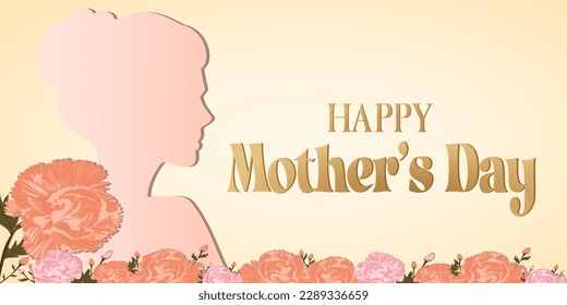 Happy Mother's Day with carnations vector banner, celebrate mom's special day concept art with vibrant colors and customizable text. Perfect for expressing love and appreciation for moms.