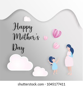 Happy mother's day celebration concept. design for mother's day holiday. Lovely joyful women grey background in paper cut style. Vector illustration.Eps10