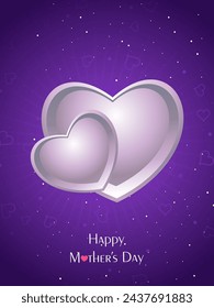 Happy Mother's Day Celebration Concept with Double Heart Symbol on Purple Background.