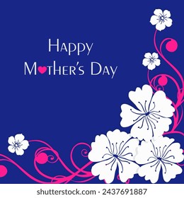 Happy Mother's Day Celebration Concept with White Flower Decoration on Purple Background.