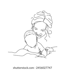 Happy mothers day celebration greeting card, line art illustration