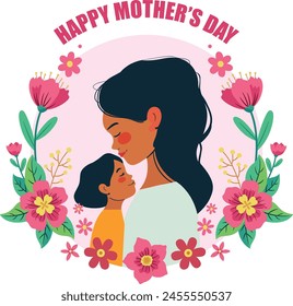 Happy Mother's day, celebration, mom and daughter, love, family, flowers, spring, illustration, vector