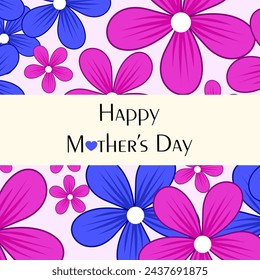 Happy Mother's Day Celebration with Pink and Blue Flower Decorate on Background.